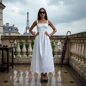 Vestido cruzado de algodón suave Maxi blanco bordado para damas con impresionantes correas elásticas con espalda abierta y Diseño Artesanal - Product Image 5