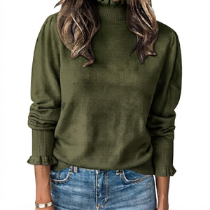 Pull col roulé personnalisé pour femme, couleur unie, tricot côtelé, manches longues, anti-boulochage, coupe oversize, décontracté, pour l'automne - Product Image 4