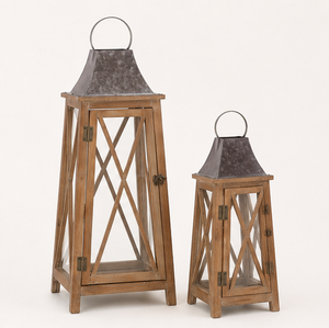 Stylish Eco-Friendly Wooden Candle <b>Lantern</b> <b>Set</b> Metal Top Modern X-Frame Floor <b>Lanterns</b> for Christmas Indoor Outdoor Home Decor - Product Image 6