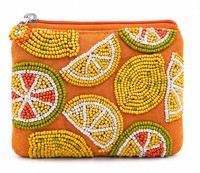 Polsbandje met kralen en fruitpatroon, Boheemse ritssluiting voor dames, oranje handgemaakte portemonnee voor dagelijks gebruik