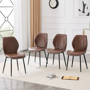 Set di 4 Sedie da Pranzo di Lusso in Pelle PU, Colore Marrone Caffè con Gambe in Metallo Nero, Disponibili in Diversi Colori - Product Image 6