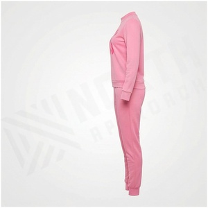Women <b>Pink</b> 2-Piece <b>Tracksuit</b> Crew Neck Full Sleeve Solid Color Sweatshirt & Joggers Set Casual Spring Wear - Product Image 3