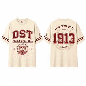 Camiseta de Manga Corta Delta Sigma Theta DST 1913 para Hombre, Cuello Redondo, Informal, de Algodón, con Ribete en Contraste y Estampado de Letras - Product Image 1