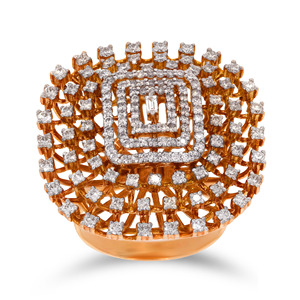 Bague Diamant Reine Abeille, Design Géométrique Carré, Halo de Diamants, Bague Statement Élégante en Or Rose, Bijoux Fins pour Femmes - Product Image 1