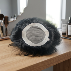 Toupet Taz Hair BD à base de dentelle mono, cheveux raides noirs, raie centrale, texture 28mm, cheveux indiens Remy, nœuds invisibles, densité 130% - Product Image 3