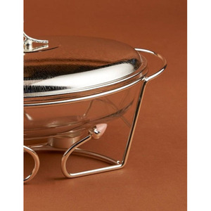 Silver Metal Acrylic Chafing Dish Featuring Pink Floral Accent Lid Curved <b>Stand</b> And Side Handles For Elegant Buffet Dining - Product Image 6