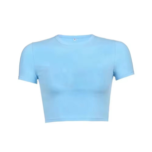 T-shirt court pour femme, couleurs personnalisées, manches courtes, col rond, coupe classique, couleur unie, tricoté, décontracté, été, écologique - Product Image 4
