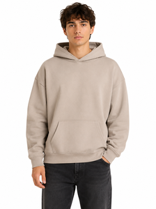 Sweat-shirt à capuche beige surdimensionné pour homme, coupe décontractée, style streetwear minimaliste, en molleton de coton doux - Product Image 1