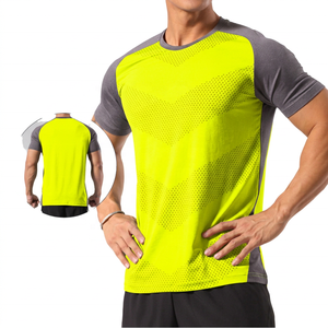 Men's Raglan Sleeve Quick Dry <b>Geometric</b> Pattern Sport T-<b>Shirt</b> Slim Fit O-Neck Polyester Knitted Short Sleeve Green Gray - Product Image 5