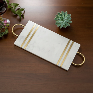 Premium Luxury White Marble Serving Tray with Gold Handles Best Selling Decorative Food Serving Platter for Home Hotel - Product Image 1