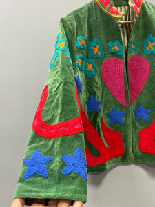 Chaqueta Bomber de Terciopelo 100% Algodón con Bordado Floral Bohemio, Tejida, Resistente al Viento, Transpirable, Cuello Alto Suzani, Largo Medio, Suave - Product Image 5