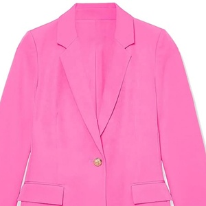 Blazer rose pour femme avec revers vert et boutons dorés, manches longues, couleur unie, col cranté, simple boutonnage, laine et polyester - Product Image 2