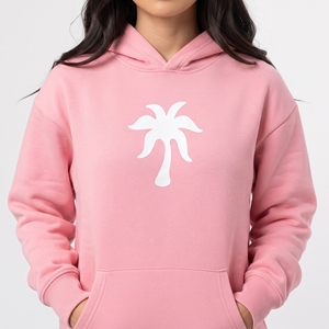 Sweat-shirt à capuche rose pour femme avec imprimé palmier blanc, sweat-shirt en molleton décontracté, longueur normale, 100% coton, vêtements d'automne - Product Image 6