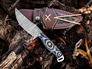 มีดล่าสัตว์แบบใบมีดคงที่ 9 นิ้ว เหล็กดามัสกัส ด้ามจับ G10 ไมคาร์ต้า ปลายใบมีดแบบคลิปพอยต์ สำหรับกิจกรรมกลางแจ้ง บุชคราฟท์ ยุทธวิธี แคมป์ปิ้ง OEM - Product Image 6