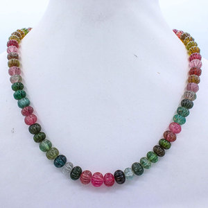 Multi Tourmaline Pumpkin <b>Beads</b> Necklace Carved Polished Stone Jewelry Making <b>Loose</b> Gemstones - Product Image 1
