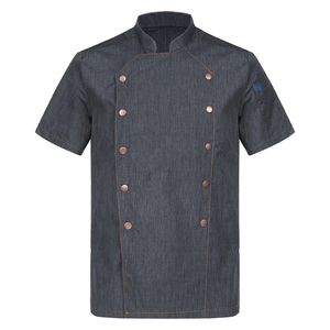 Chemise d'uniforme de serveur à manches courtes pour homme, en polyester et coton tissé, gris foncé, pour restaurant et bar, fermeture à boutons - Product Image 2