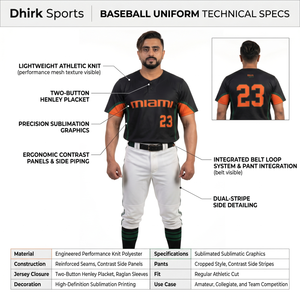 Maillot de baseball Henley personnalisé à deux boutons, sublimé, uniforme d'équipe universitaire pour hommes, noir et orange, vente en gros OEM pour le sport - Product Image 5