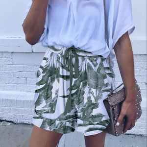 Pantalones cortos de playa para mujer, estampado de palmeras, cintura elástica con cordón, camisa blanca colorida informal para vacaciones de verano, camisa blanca para hombre, verano - Product Image 6