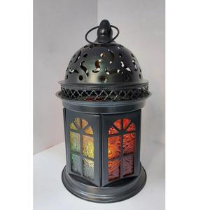 Grandes lanternes marocaines décoratives en fer doré, style nordique, avec bougeoir en verre imprimé, pour mariage et ambiance aux chandelles - Product Image 2