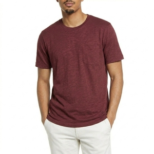 Camiseta de Manga Corta Acanalada de Alto Gramaje con Dobladillo Desgastado, Estilo Único, Ecológica, Transpirable, Mezcla de Poliéster/Algodón, Corte Regular - Product Image 1