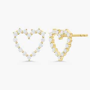 Pendientes de Diamante en Forma de Corazón, Oro Sólido de 14k, Corte Redondo, Diamante Cultivado en Laboratorio, Minimalistas, Cierre a Presión, Lujo para el Día a Día, Pequeños, Venta al Por Mayor - Product Image 1