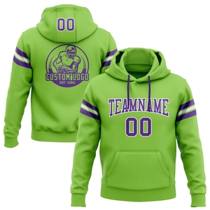 Sudadera con Capucha de Fútbol Americano, Diseño Nuevo, Personalizada, Cosida, en Verde Neón, Morado y Blanco, Venta al Por Mayor Directa de Fábrica - Product Image 1