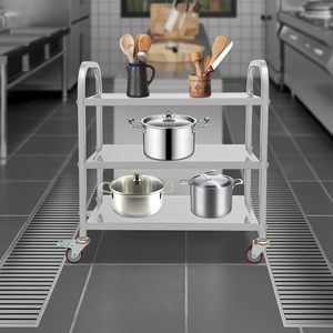 Stainless Steel <b>Serving</b> <b>Trolley</b> 3 Tiered Shelf Kitchen Utility Cart, Rolling Casters Brake Wheel Commercial Pro for Restaurant - Product Image 5