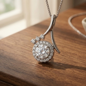 Collar con Colgante de Diamantes en Oro Blanco de 14K, Diseño de Cinta Cruzada con Halo Solitario, con Diamantes Redondos Cultivados en Laboratorio - Product Image 2