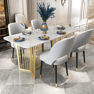 Modern 6-Seater Dining Table with Chairs Rectanglur Dining Tables With <b>Marble</b> <b>Top</b> Luxury Dining Table Metal Dining Table - Product Image 2