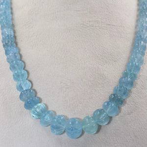 Collier en argent sterling 925 plaqué or avec perles de forme melon lisses en aquamarine bleue naturelle de qualité AAA de 7 à 10 mm - Product Image 1