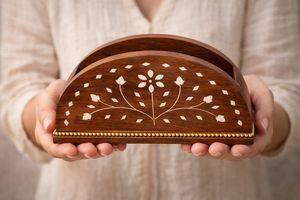 Handcrafted Wooden Napkin <b>Holder</b> Floral Inlay Pattern Decorative <b>Tissue</b> Organizer Tabletop Dining <b>Kitchen</b> Display Stand - Product Image 4