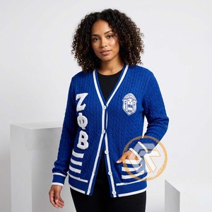 Tresors grecs : Cardigan décontracté en acrylique tricoté pour femme, brodé Zeta Phi Beta, couleur unie, à prix réduit, best-seller - Product Image 2