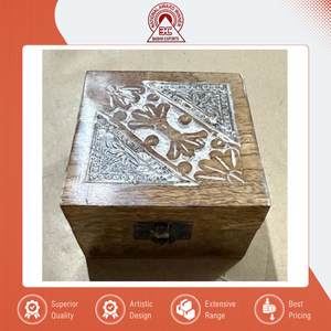 Distribuidor mayorista que vende cajas de madera de mango grabadas de alta calidad para uso doméstico, caja rectangular de almacenamiento de madera marrón de la India. - Product Image 2