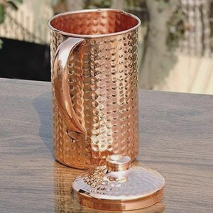 copper polished artisan jug copper handcrafted rustic pitcher copper decorative metal pitcher copper handcrafted utility pitcher - Product Image 1