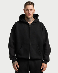Sudadera con capucha negra extragrande para hombre, con cremallera, de algodón grueso y forro polar, de alta calidad, estilo casual y urbano. - Product Image 1