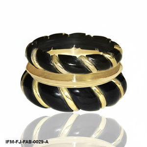 Vintage Inspired Chunky <b>Black</b> Resin and Gold Twisted <b>Ribbon</b> Bangle Bracelet Bold Statement Ribbed Cuff for Women - Product Image 1