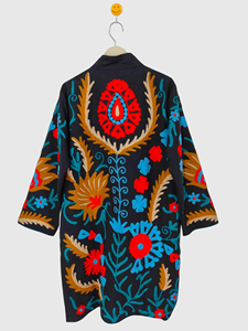 Veste en velours pour femmes grande taille brodée à la main, col châle, manches trois quarts, motif géométrique, manteau long, vêtements d'automne - Product Image 2