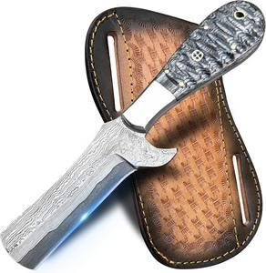 Cuchillo de Caza de Hoja Fija Hecho a Mano en Damasco, Diseño Bull Cutter de Acero Inoxidable con Funda de Cuero Marrón para Camping y Supervivencia - Product Image 1
