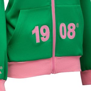 Chaqueta Deportiva Verde y Rosa para Mujer, con Cierre Completo, Escudo Bordado, Manga Larga, Informal, Deportiva, Cómoda - Product Image 6