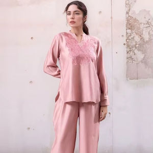 Último Diseño de Tela Estampada con Lentejuelas y Cordón Hecho a Mano, Top Color Durazno con Cuello en V y Mangas Largas para Verano 100% - Product Image 1