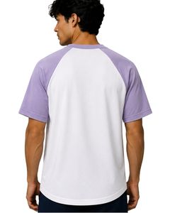 Custom <b>White</b> And Lavender Purple Raglan T Shirt For Men Short Sleeve Crew Neck Cotton <b>Tee</b> Custom Casual Color Block Streetwear - Product Image 2