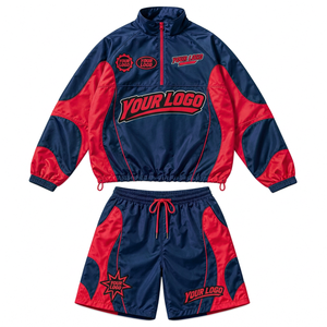 Men's Custom Logo Lightweight Windbreaker <b>Short</b> Set Polyester Jacket <b>Nylon</b> <b>Shorts</b> For Breathable Outdoor Sports and Travel - Product Image 3