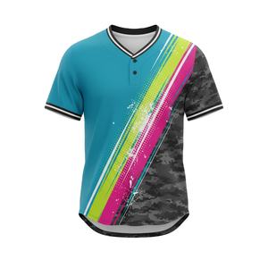 Camisetas de Uniforme de Béisbol Personalizadas para Adultos, Lisas, al por Mayor, con Logotipo Impreso por Transferencia de Calor, Franja Impresa, 100% Poliéster, Secado Rápido, Cuello en V, 3D - Product Image 1