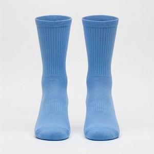 Crew <b>Socks</b> Solid Blue 100% Cotton Breathable Knitted for Daily Casual Wear Adults Summer Standard Thickness - Product Image 1