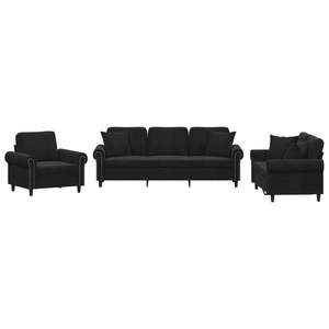 Ensemble de canapé 3 places en velours noir avec fauteuil, sièges durables pour salon, pour plusieurs personnes - Product Image 2