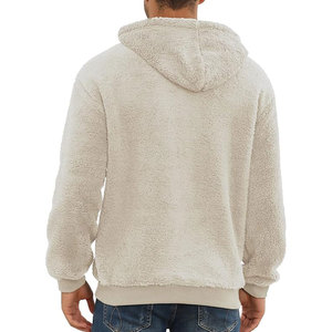 Sweat-shirt à capuche en sherpa crème pour homme, coupe classique, décontracté, hiver, avec poche - Product Image 2