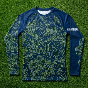 Men <b>Long</b> <b>Sleeve</b> <b>Compression</b> <b>Shirt</b> Navy Green Contour Graphic Mock Neck Gym Fitness Running Training Sportswear Base Layer - Product Image 5
