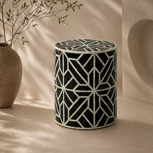 Artistic Bone Inlay Side <b>Table</b> <b>Round</b> Accent Stool Geometric Inlaid End <b>Table</b> Modern Bedroom Furniture - Product Image 1