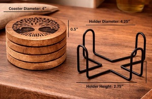 Tree of Life Laser Engraved Solid Wood Coaster Set Heat Resistant Drink Mat <b>Table</b> <b>Protector</b> Coffee Tea Cup Holder - Product Image 4