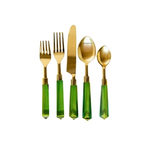 Metal Cutlery Set Green <b>Acrylic</b> Handle Gold Finished for Home Hotel Wedding Dinner Table Decor Flatware Sets - Product Image 2